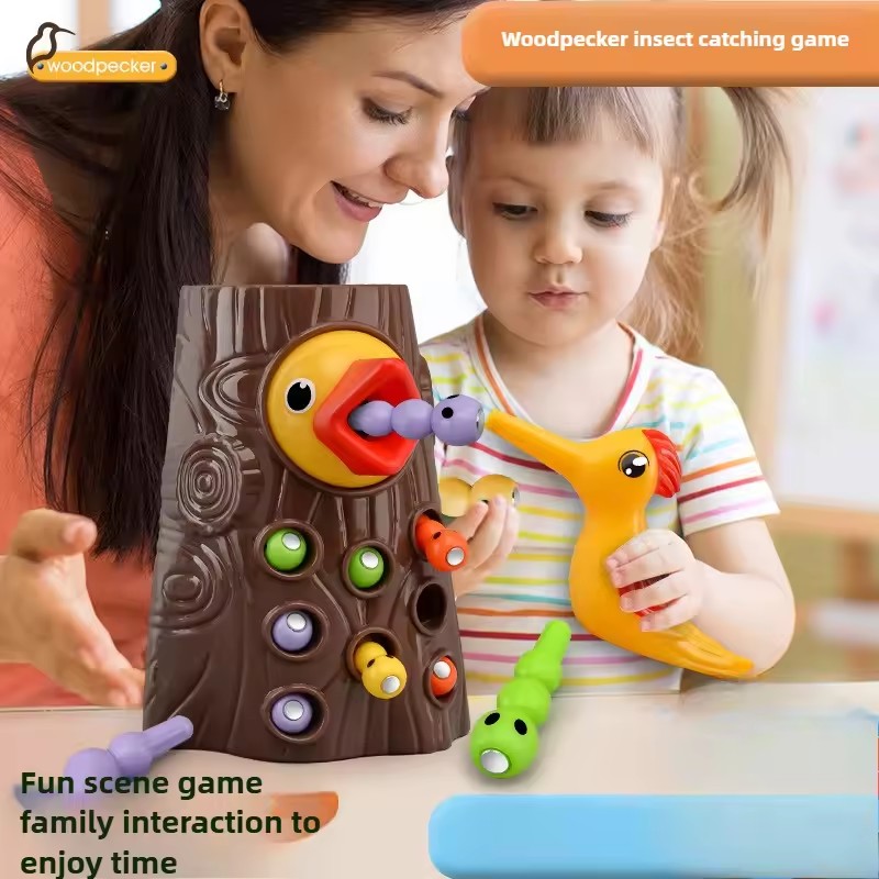 Montessori Shelf Toy - Игрушки-головоломки «Дятел», ловля насекомых, маленькая игра,