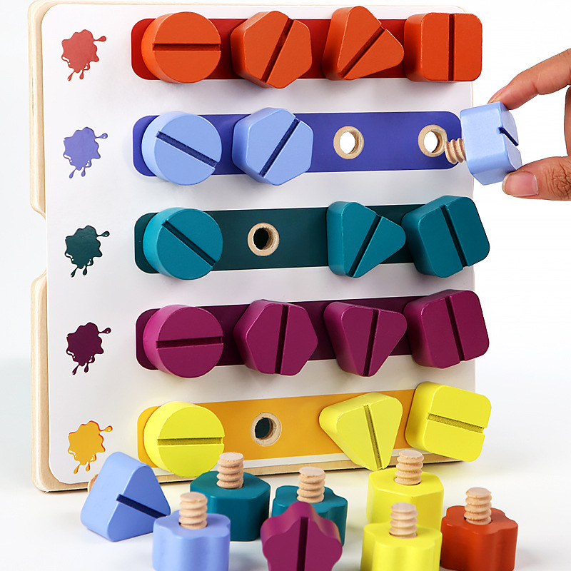 Montessori Shelf Toy - Детский Деревянный конструктор с винтовой гайкой,