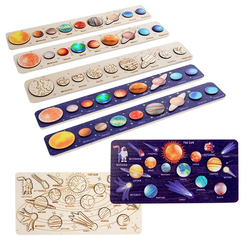 Montessori Shelf Toy - Детские деревянные пазлы с космическими планетами,