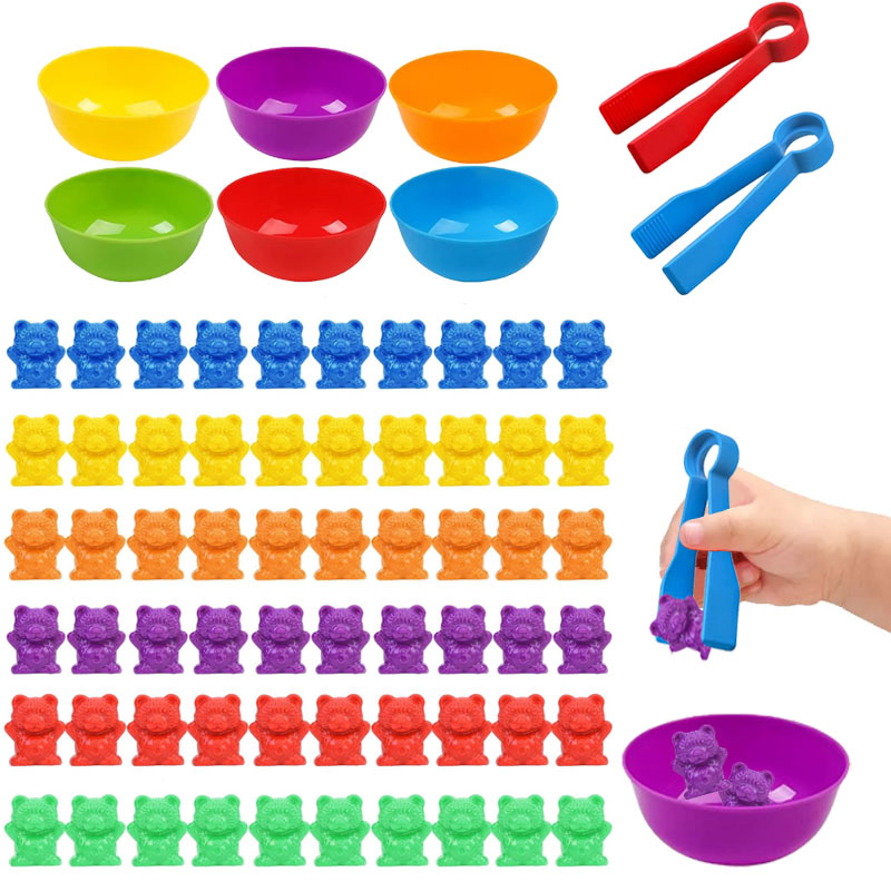 Montessori Shelf Toy - Подсчет медведей, игры на совпадение, миски