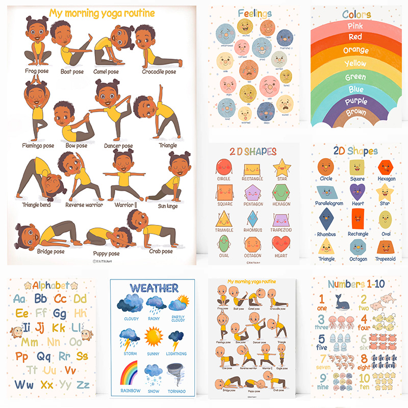 Kids Yoga Education - (2D-картина на холсте) Монтессори-постер для детей: