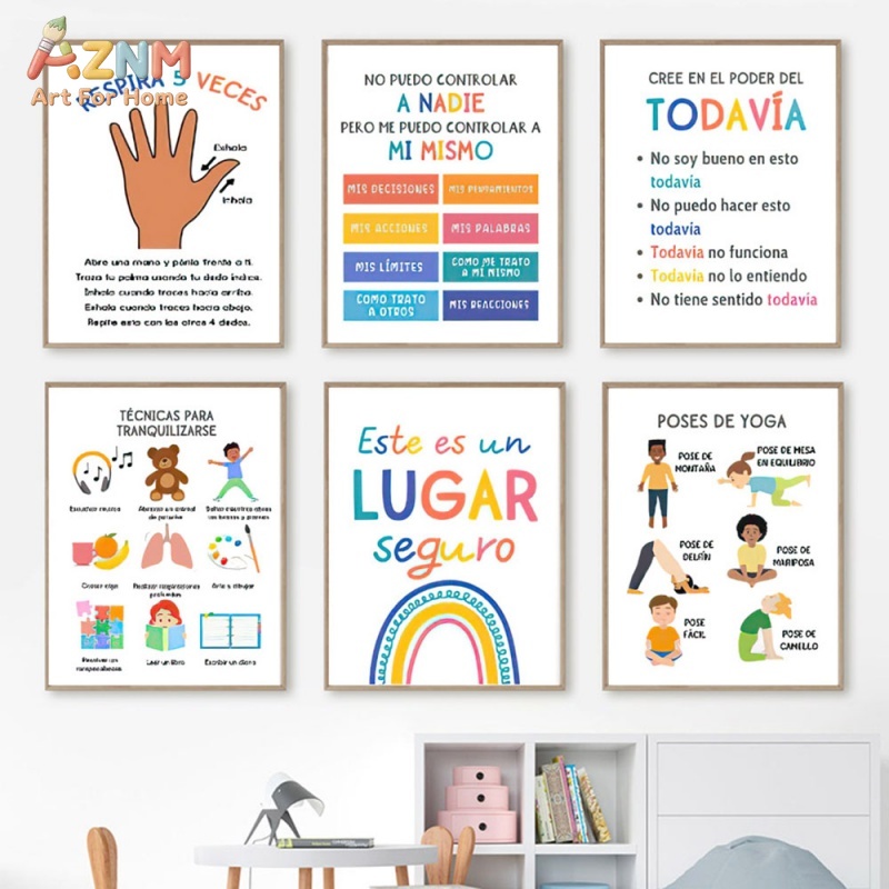 Kids Yoga Education - AZNM Испанский принт на холсте для